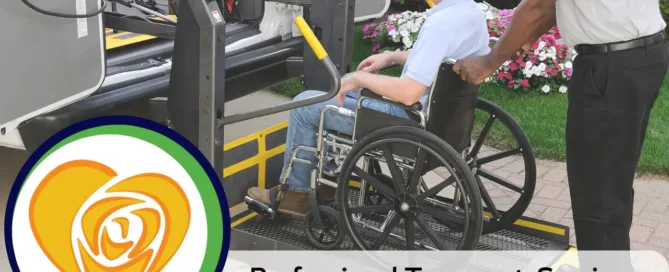 Caregiver helping senior in wheelchair to enter vehicle | Abby Services