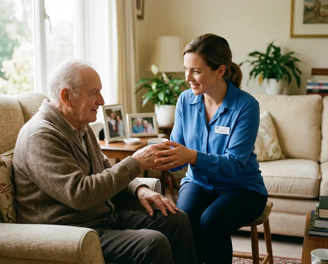 Caregiver providing support to an older adult at home