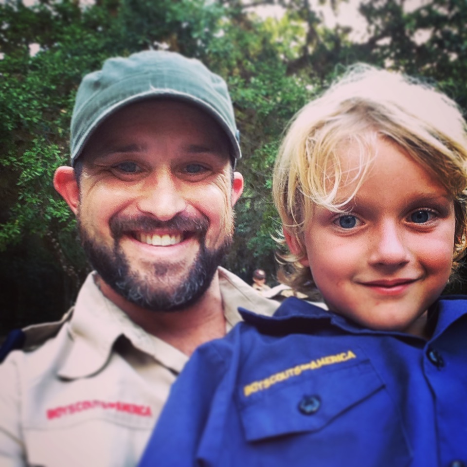 Scott Strachan, RN BSN, and his son in Cub Scout uniforms, Pack 117 at St. Hilary's Episcopal Church, Fort Myers